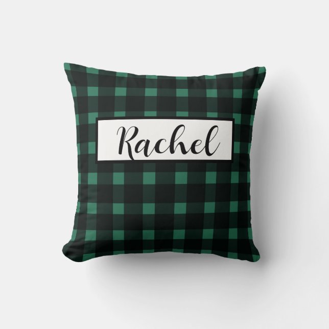 Black Grönt Gingham Personlig Kudde (Framsida)