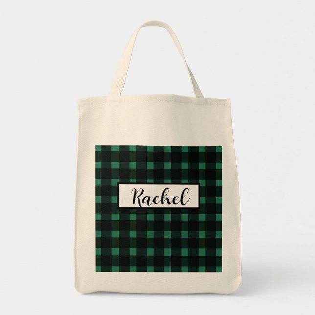 Black Grönt Gingham Personlig Tygkasse (Framsidan)