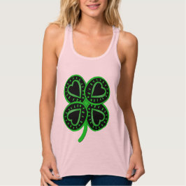 Black Grönt Klöver Heart St Patrick Women Tanktop Linne Med Racerback