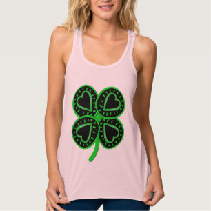 Black Grönt Klöver Heart St Patrick Women Tanktop Linne Med Racerback