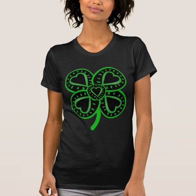 Black Grönt Klöver Heart St patrick's day B W Tee (Framsida)