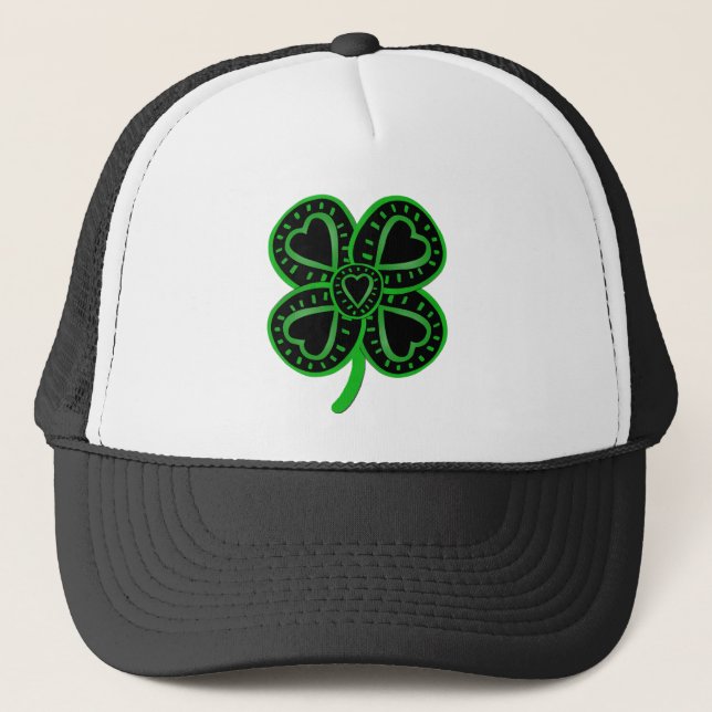 Black Grönt Klöver Heart St patrick's day Hat Truckerkeps (Framsida)
