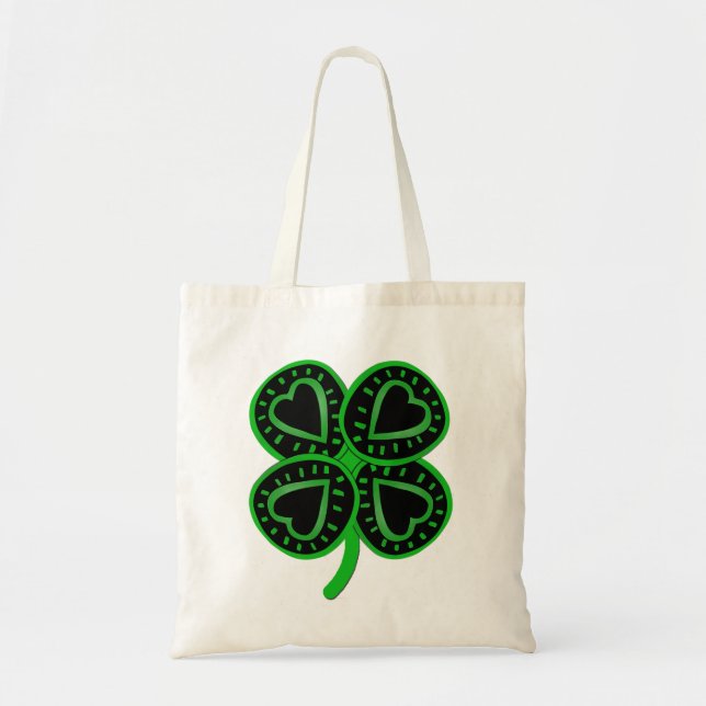 Black Grönt Klöver Heart St patrick's day Tote Bag Tygkasse (Framsidan)