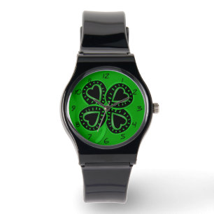 Black Grönt Klöver med Heart B St Patrick's Watch Armbandsur