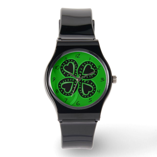 Black Grönt Klöver med Heart B St Patrick's Watch Armbandsur (Framsida)