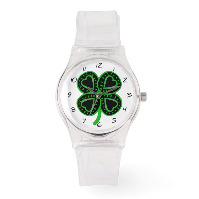 Black Grönt Klöver med Heart G St Patrick's Watch Armbandsur (Framsida)