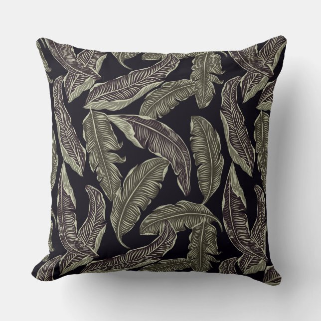 Black Grönt Löv Designer Pillow Kudde (Framsida)