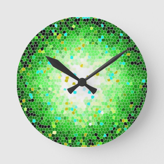 Black Grönt och Guld Crystal Mosaic Wall Clock Rund Klocka (Framsida)