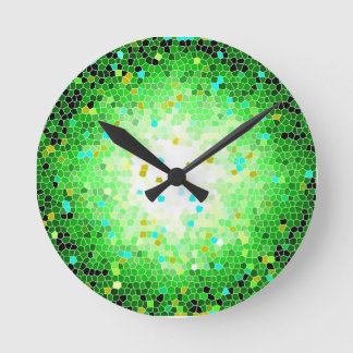 Black Grönt och Guld Crystal Mosaic Wall Clock Rund Klocka