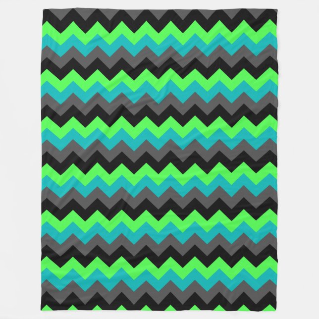 Black Grönt Ombre Chevrons Large Fleece Blanket (Framsidan)