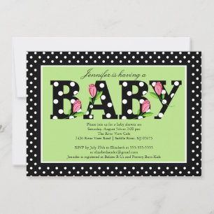Black Grönt Polka Dot "baby" Baby Shower Inbjudningar