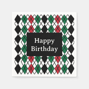 Black Grönt Red Argyle Mönster Birthday Pappersservett