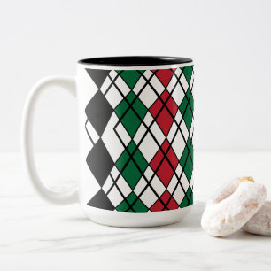 Black Grönt Red Argyle Mönster Två-Tonad Mugg