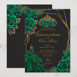 Black Grönt Ro Guld Princess Quinceañera Inbjudningar