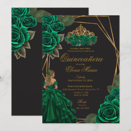 Black Grönt Ro Guld Princess Quinceañera Inbjudningar