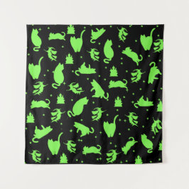 Black & Grönt Witchy Cats Tapestry