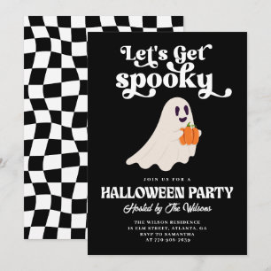 Black Groovy Ghost Låt oss få Spooky Halloween Inbjudningar