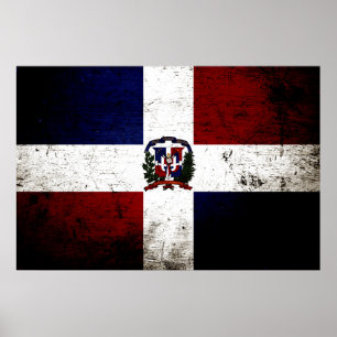 Black Grunge Dominikanska republiken Flagga Poster