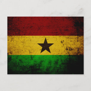 Black Grunge Ghana Flagga Vykort
