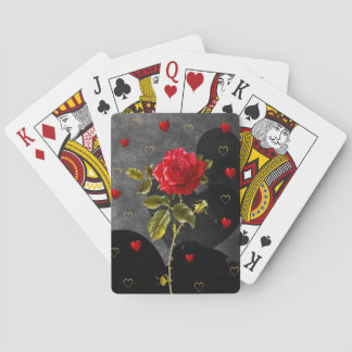 Black Grunge Hearts med Röd ros Spel Kort