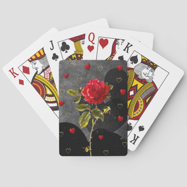 Black Grunge Hearts med Röd ros Spel Kort (Baksidan)