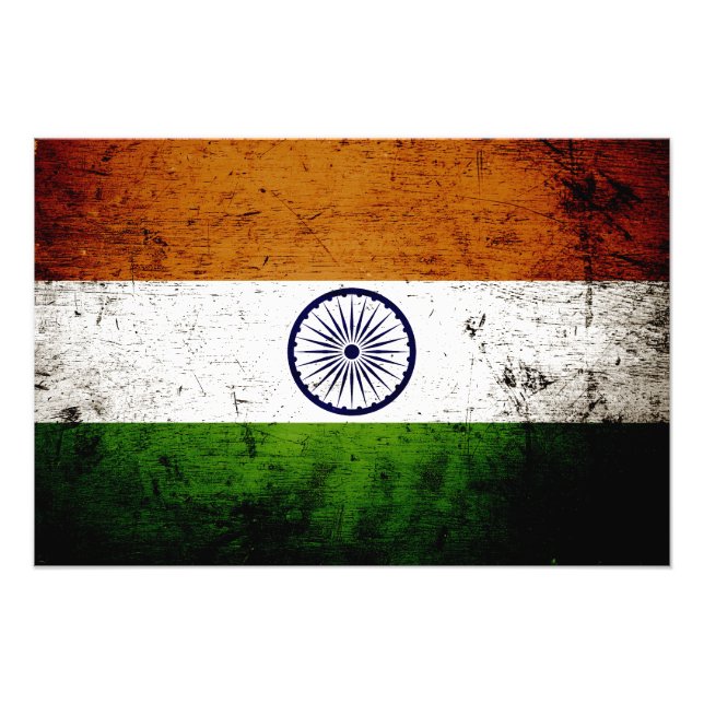 Black Grunge India Flagga Fototryck (Framsidan)