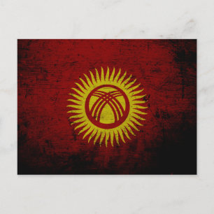 Black Grunge Kyrgyzstan Flagga Vykort
