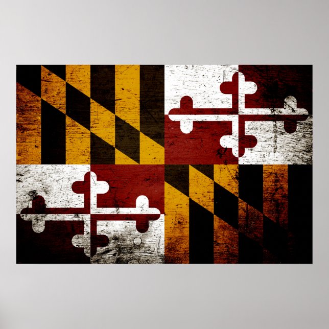 Black Grunge Maryland Statlig flagga Poster (Framsidan)