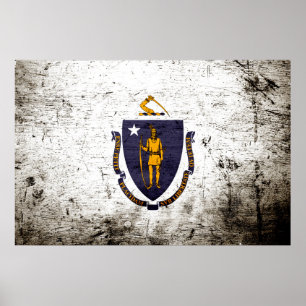 Black Grunge Massachusetts Statlig flagga Poster