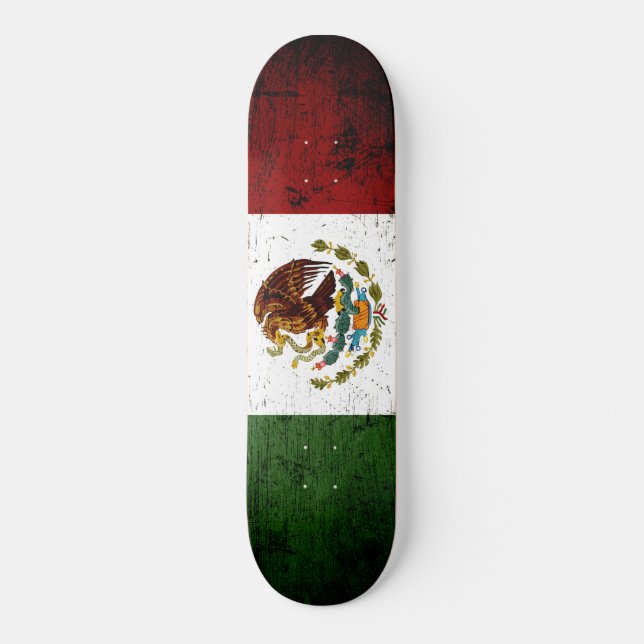 Black Grunge Mexico Flagga Mini Skateboard Bräda 18,5 Cm (Framsida)