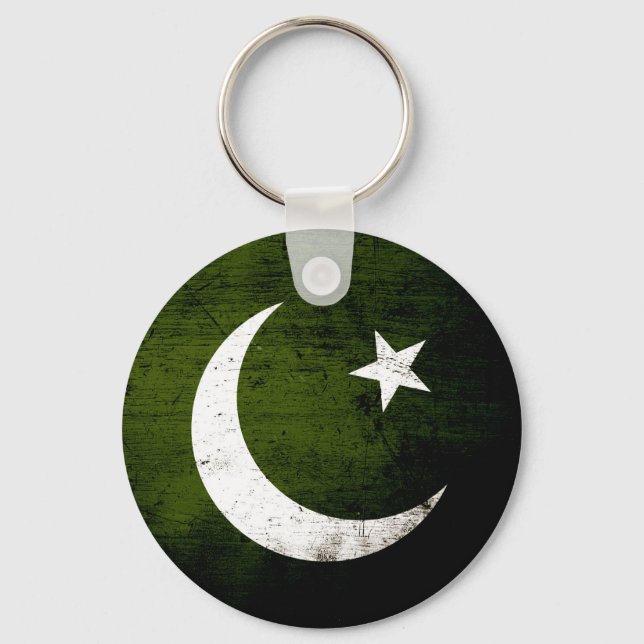 Black Grunge Pakistan Flagga Nyckelring (Framsida)