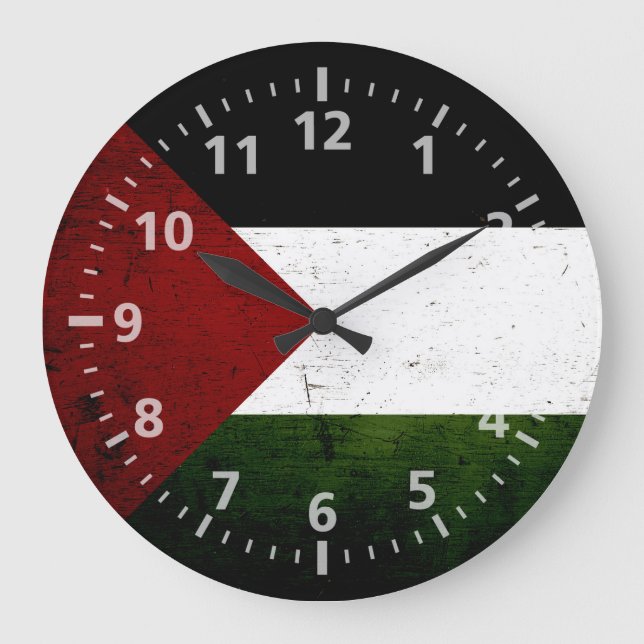 Black Grunge Palestine Flagga Stor Klocka (Framsida)