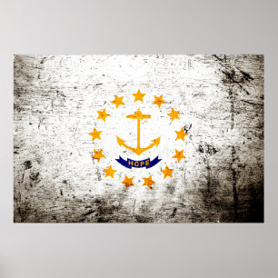 Black Grunge Rhode island Statlig flagga Poster