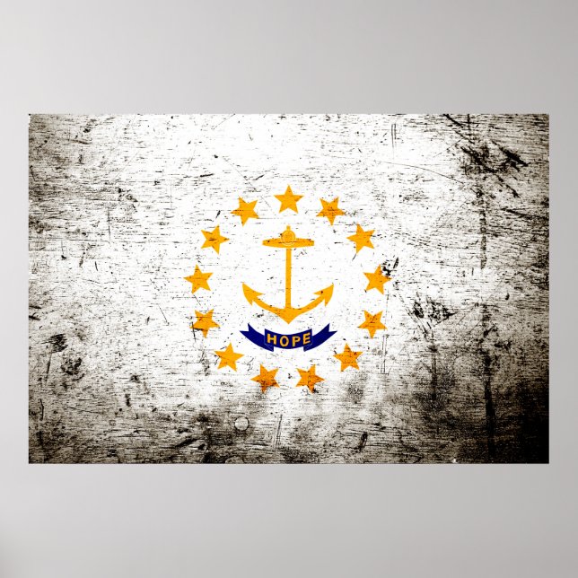 Black Grunge Rhode island Statlig flagga Poster (Framsidan)