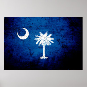Black Grunge South Carolina Statlig flagga Poster