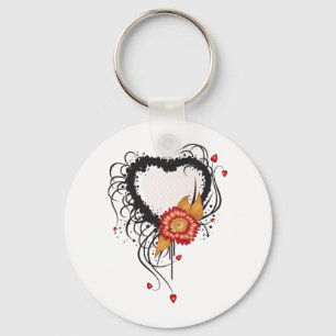 Black Grunge Stil Heart och Flower Nyckelring