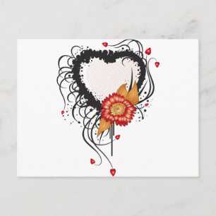 Black Grunge Stil Heart och Flower Vykort