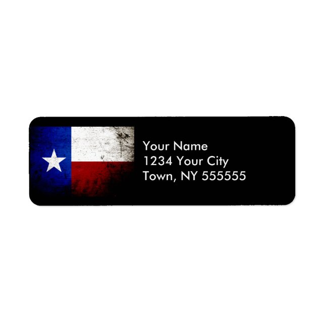 Black Grunge Texas Statlig flagga Returadress Etikett (Framsidan)