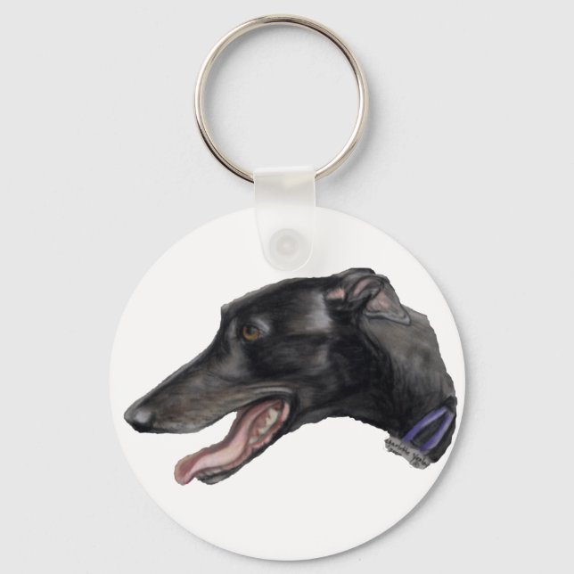 "Black Gryhound" Hund Art Keychain Nyckelring (Framsida)