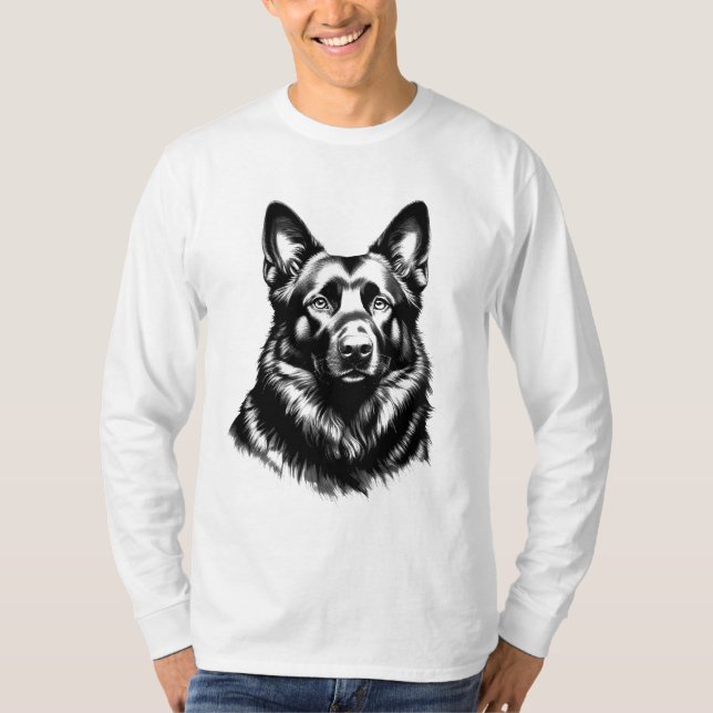 Black GSD Portrait Long Sleeve T-Shirt (Framsida)