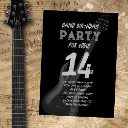 Black Guitar Band Birthday Teenager Inbjudningar