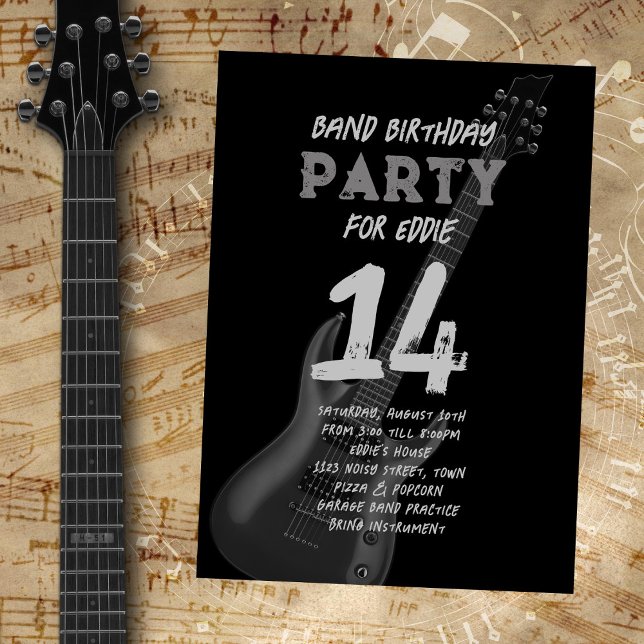 Black Guitar Band Birthday Teenager Inbjudningar (Skapare uppladdad)