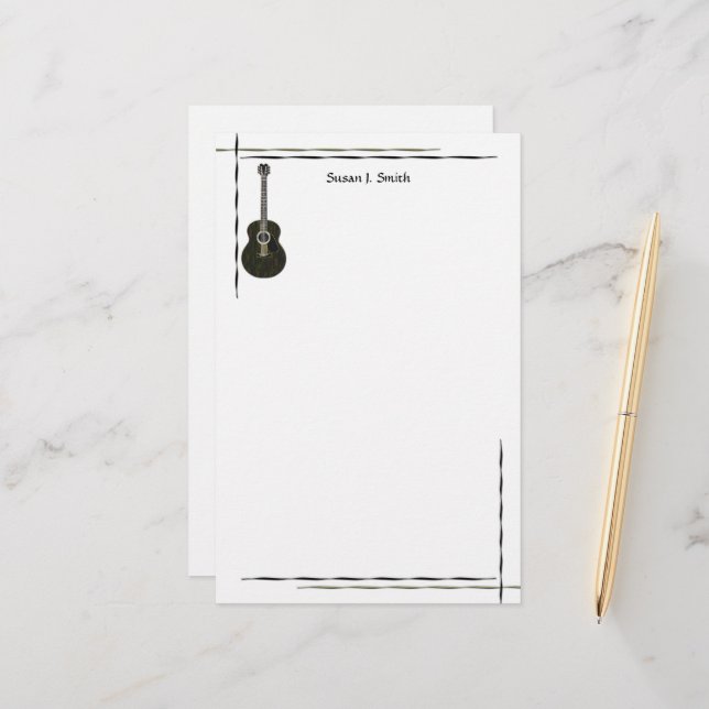 Black Guitar Design Brevpapper (Fram/Back In Situ)