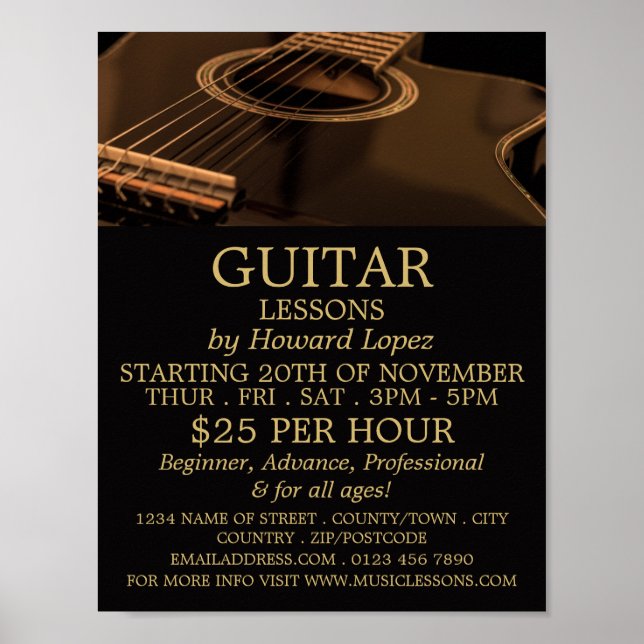Black Guitar, Guitar Lessons Advertising Poster (Framsidan)