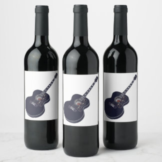 Black Guitar Music Design Vinflaska Etikett