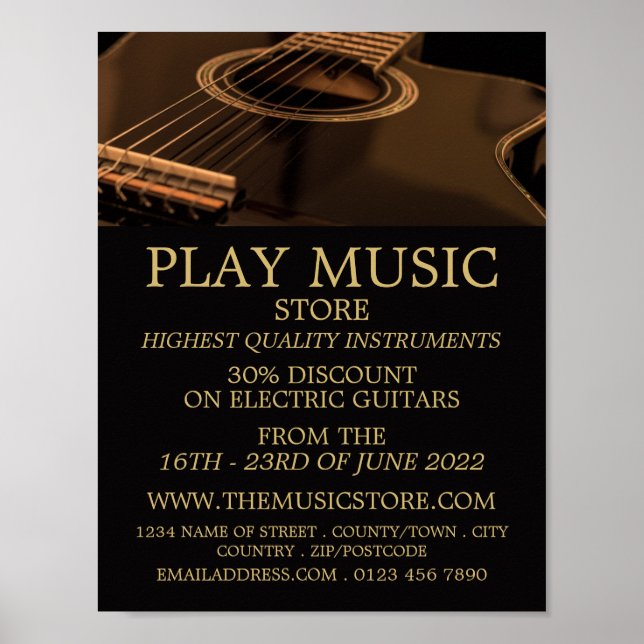 Black Guitar, Musical Instrument Store Poster (Framsidan)