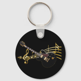 Black Guitar On Music Score Keychain Nyckelring