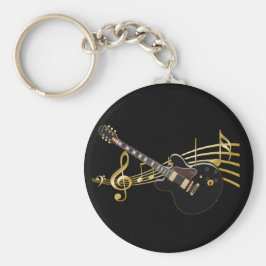 Black Guitar On Music Score Keychain Nyckelring