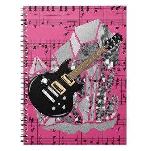 Black Guitar Rosa Lakan Music Silver Crystal Anteckningsbok Med Spiral