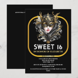 Black guld, 16 maskerade tjejer ansikte mask inbjudningar